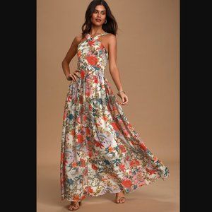 Lulus Lilja Cream Floral Print Maxi Dress